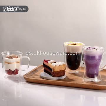 Taza de cristal de té de doble pared personalizada con asa